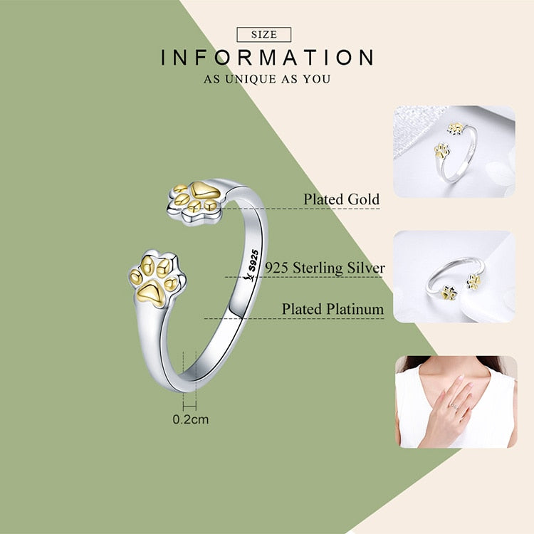 925 Sterling Silver Paw Print Ring CQR430