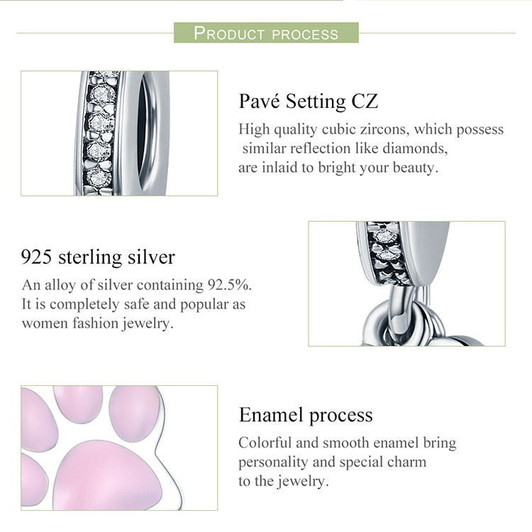 925 Sterling Silver Paw Print & Dog Bone Pendant Charm CQC452