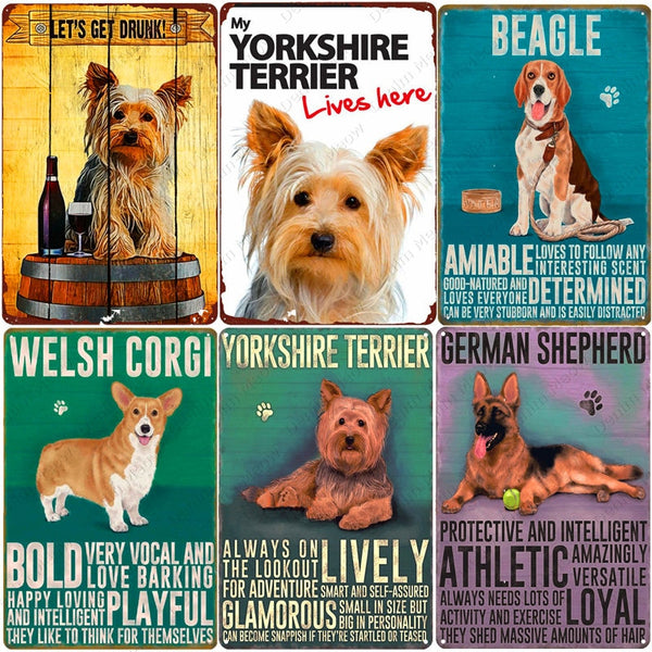 Yorkshire Terrier Corgi German Shepherd Vintage Metal Tin Sign Home Wall Deco N373