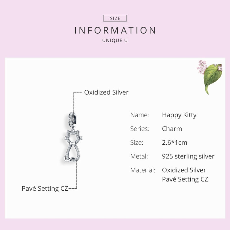925 Sterling Silver Sweet Cat Animal Dangle Charm For Bracelet FIC1162