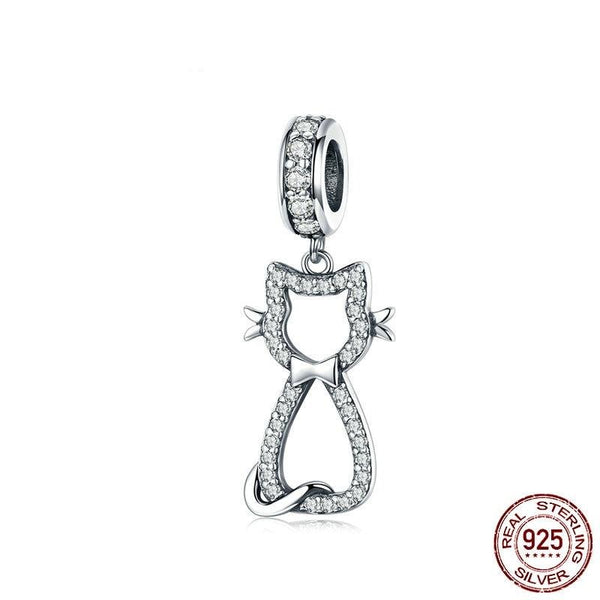 925 Sterling Silver Sweet Cat Animal Dangle Charm For Bracelet FIC1162