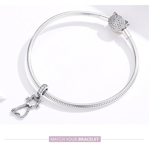 925 Sterling Silver Sweet Cat Animal Dangle Charm For Bracelet FIC1162