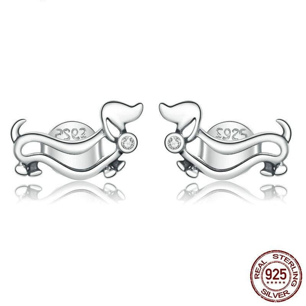 925 Sterling Silver Zircon Dachshund Stud Earrings CQE952