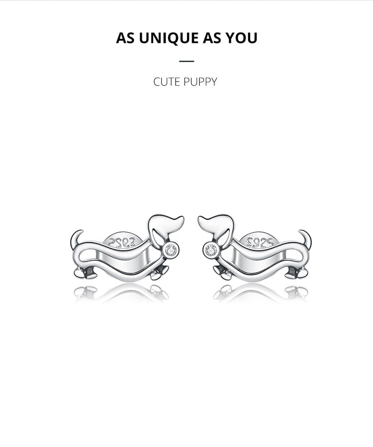 925 Sterling Silver Zircon Dachshund Stud Earrings CQE952