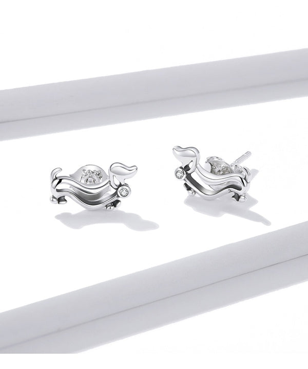 925 Sterling Silver Zircon Dachshund Stud Earrings CQE952