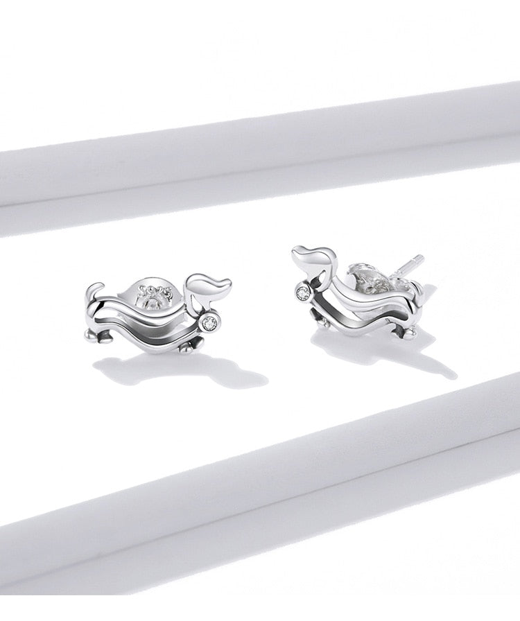 925 Sterling Silver Zircon Dachshund Stud Earrings CQE952