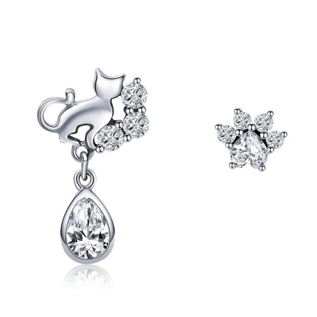 925 Sterling Silver Lovely Cat Stud Earrings FIE073