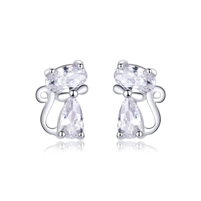 925 Sterling Silver Lovely Cat Stud Earrings FIE073