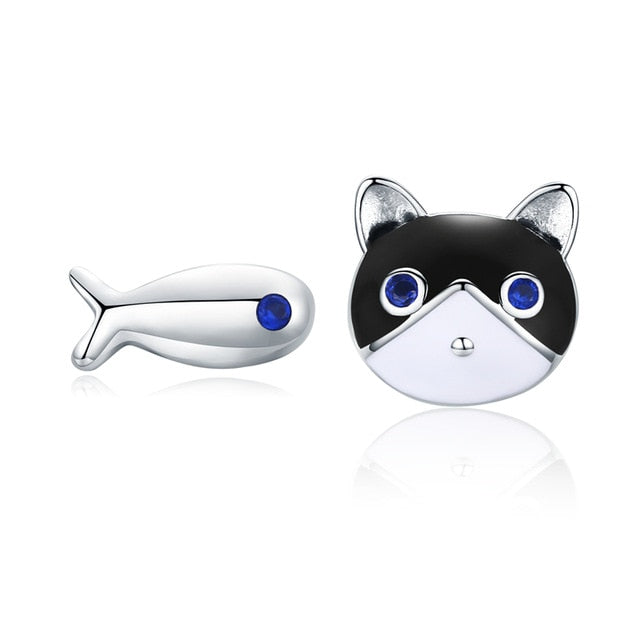 925 Sterling Silver Lovely Cat Stud Earrings FIE073