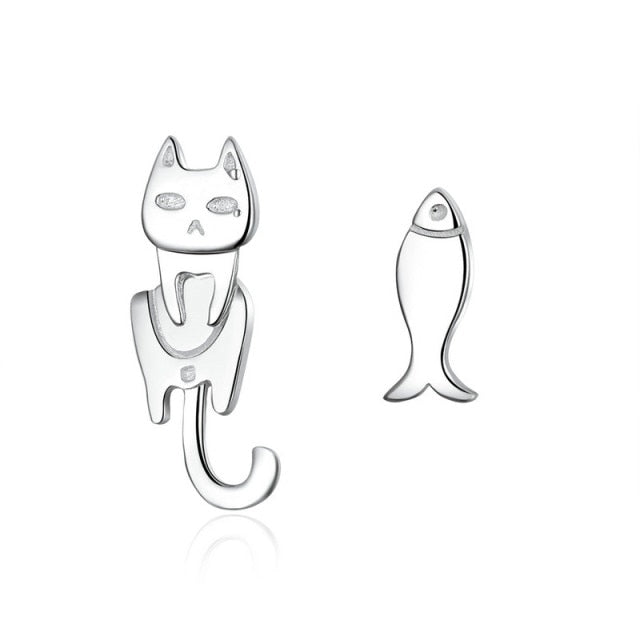 925 Sterling Silver Lovely Cat Stud Earrings FIE073