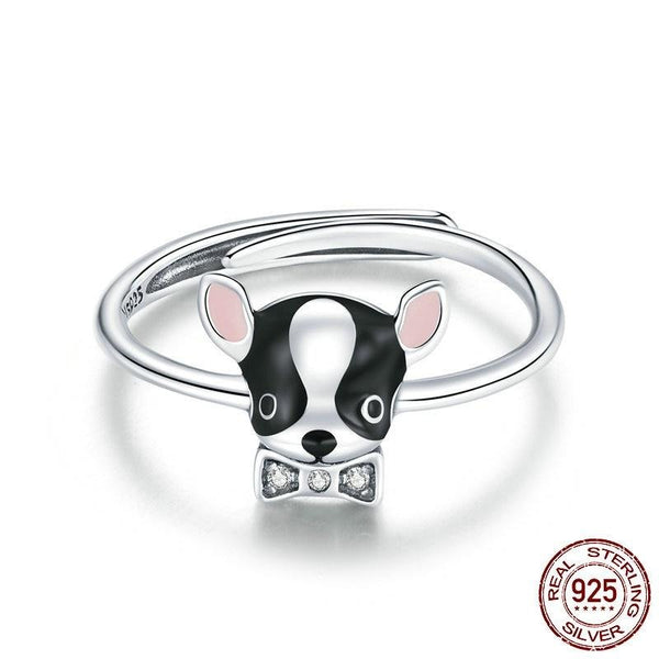 925 Sterling Silver Bulldog Adjustable Rings CQR695