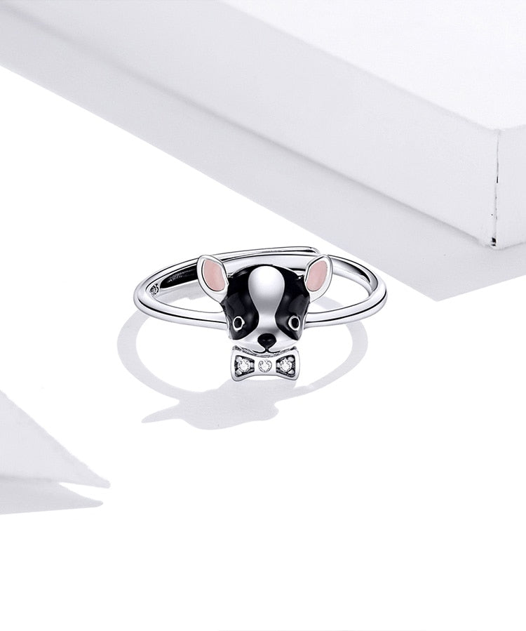 925 Sterling Silver Bulldog Adjustable Rings CQR695