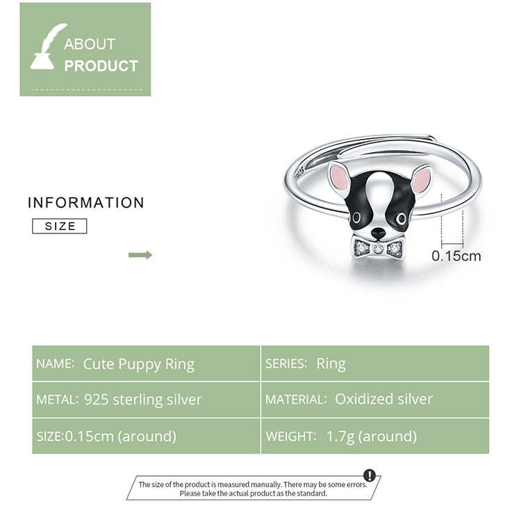 925 Sterling Silver Bulldog Adjustable Rings CQR695