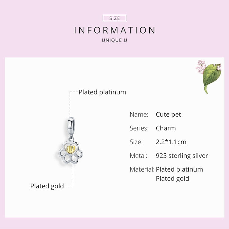 925 Sterling Silver Paw Print Dangle Charms CQC1251