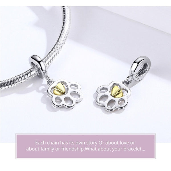 925 Sterling Silver Paw Print Dangle Charms CQC1251