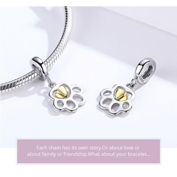 925 Sterling Silver Paw Print Dangle Charms CQC1251