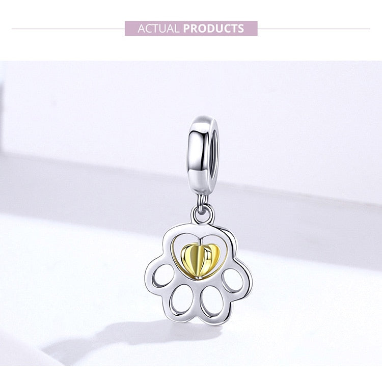 925 Sterling Silver Paw Print Dangle Charms CQC1251