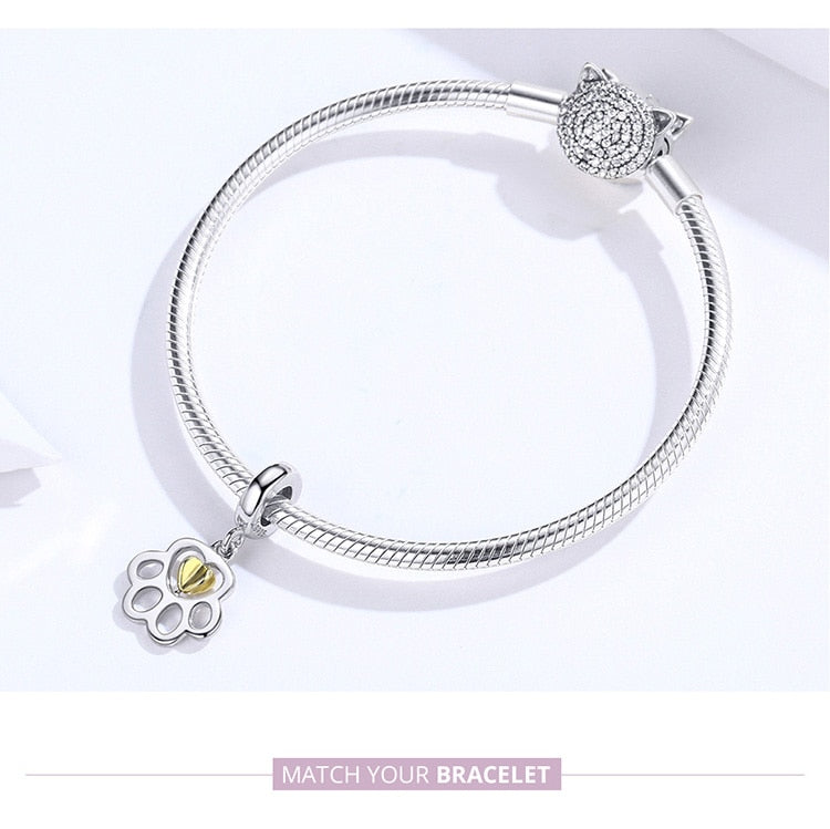 925 Sterling Silver Paw Print Dangle Charms CQC1251