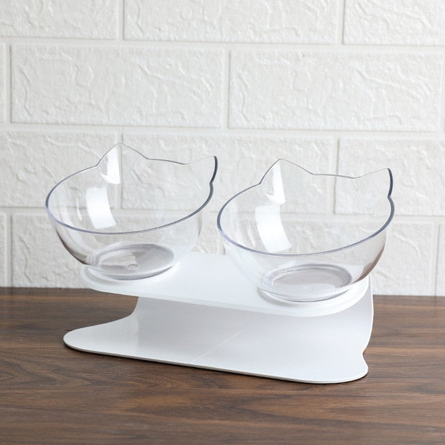 Elevated Transparent Double Cat Bowl