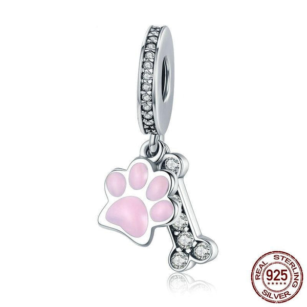 925 Sterling Silver Paw Print & Dog Bone Pendant Charm CQC452