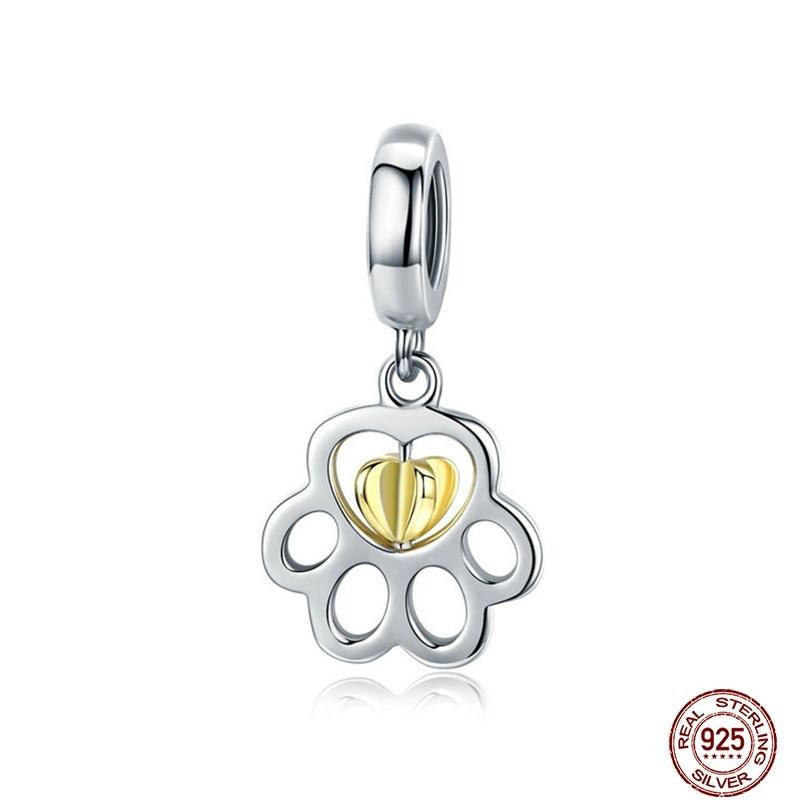 925 Sterling Silver Paw Print Dangle Charms CQC1251