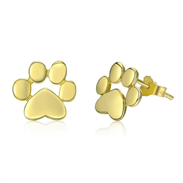 925 Sterling Silver Paw Print Dog Bone Stud Earrings