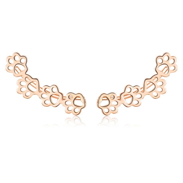 925 Sterling Silver Paw Print Dog Bone Stud Earrings