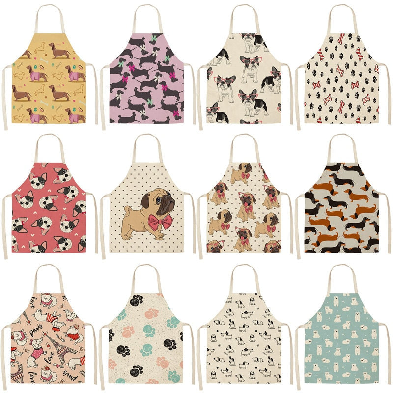 Bulldog Dachshund Cotton Linen Printed Kitchen Apron WQ0037