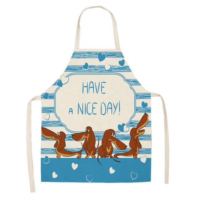 Bulldog Dachshund Cotton Linen Printed Kitchen Apron WQ0037