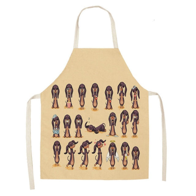 Bulldog Dachshund Cotton Linen Printed Kitchen Apron WQ0037