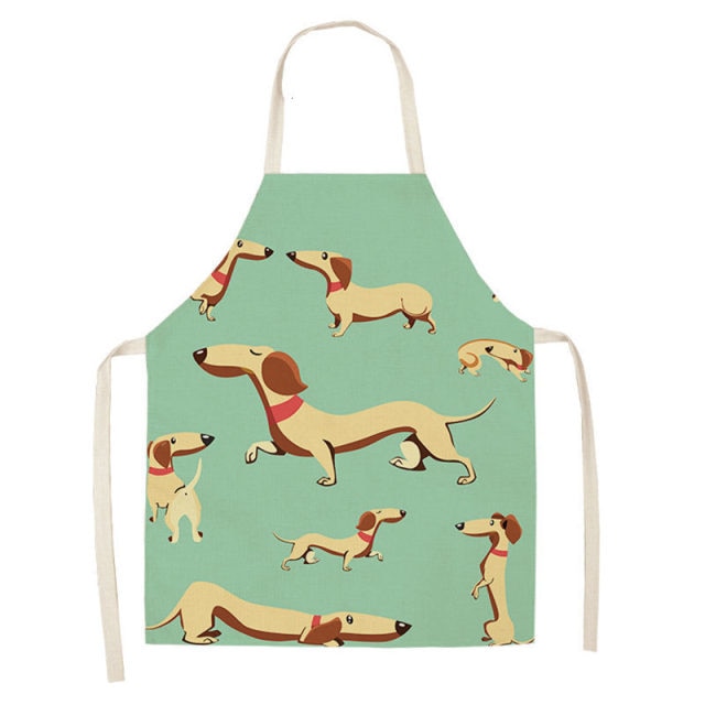 Bulldog Dachshund Cotton Linen Printed Kitchen Apron WQ0037