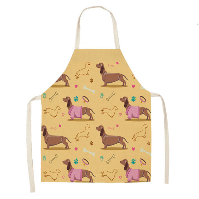 Bulldog Dachshund Cotton Linen Printed Kitchen Apron WQ0037