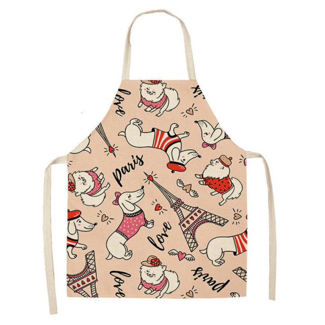 Bulldog Dachshund Cotton Linen Printed Kitchen Apron WQ0037