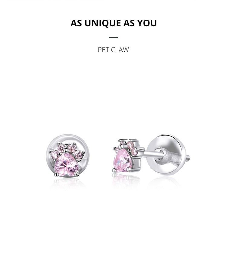 925 Sterling Silver Paw Print Dog Bone Stud Earrings