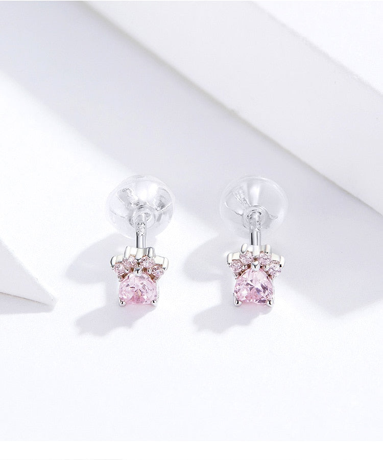 925 Sterling Silver Paw Print Dog Bone Stud Earrings