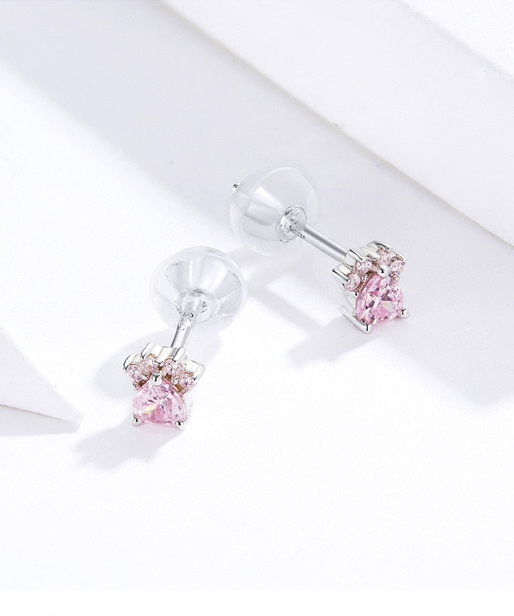 925 Sterling Silver Paw Print Dog Bone Stud Earrings
