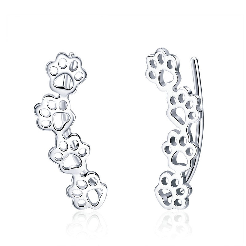 925 Sterling Silver Paw Print Dog Bone Stud Earrings