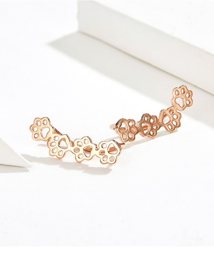 925 Sterling Silver Paw Print Dog Bone Stud Earrings