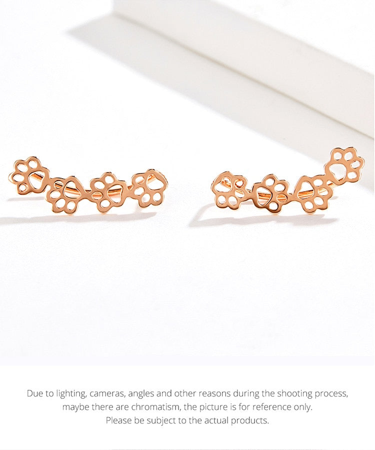 925 Sterling Silver Paw Print Dog Bone Stud Earrings