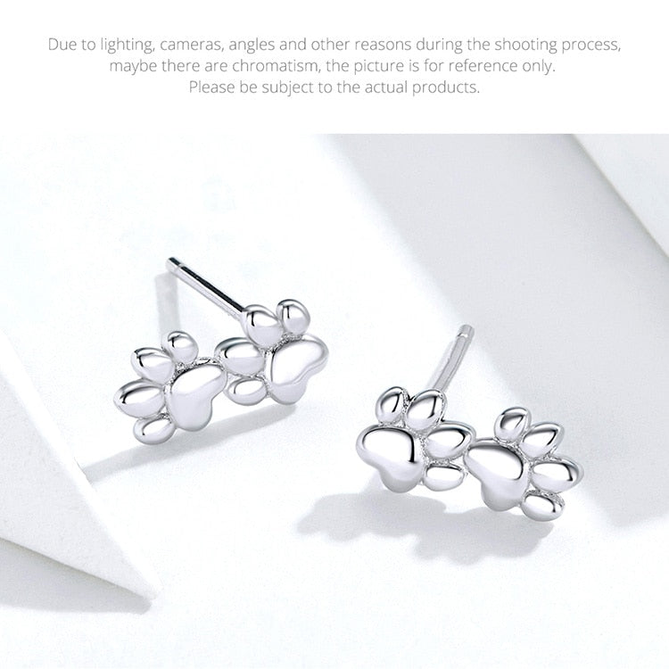 925 Sterling Silver Paw Print Dog Bone Stud Earrings