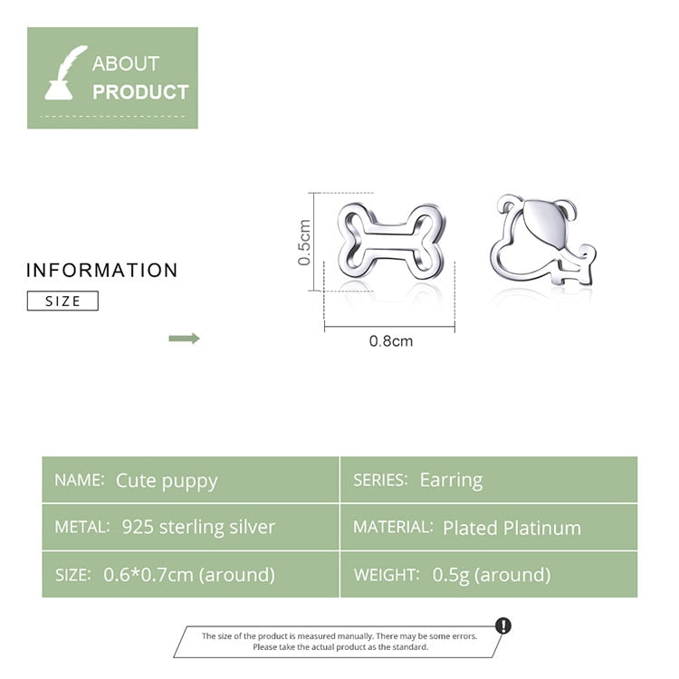 925 Sterling Silver Paw Print Dog Bone Stud Earrings