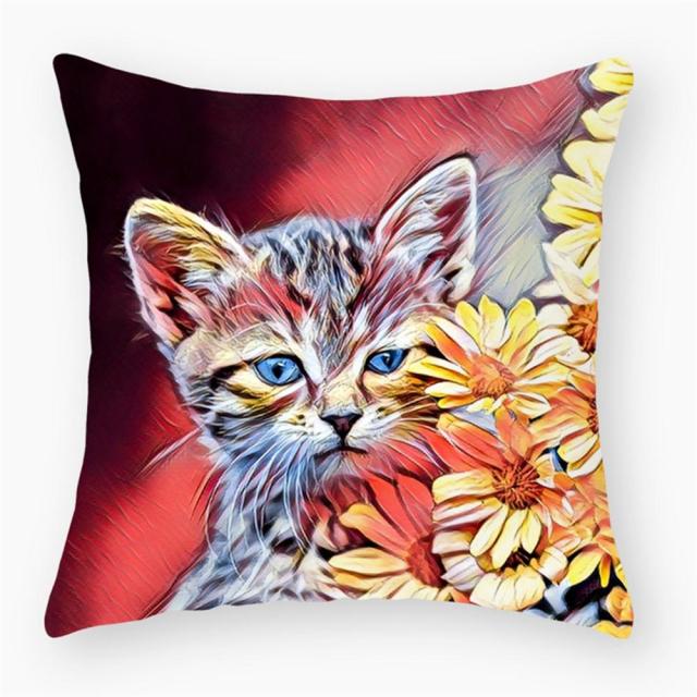 45*45 cm Cute Cat Theme Peachskin Pillow Case Cushion Cover