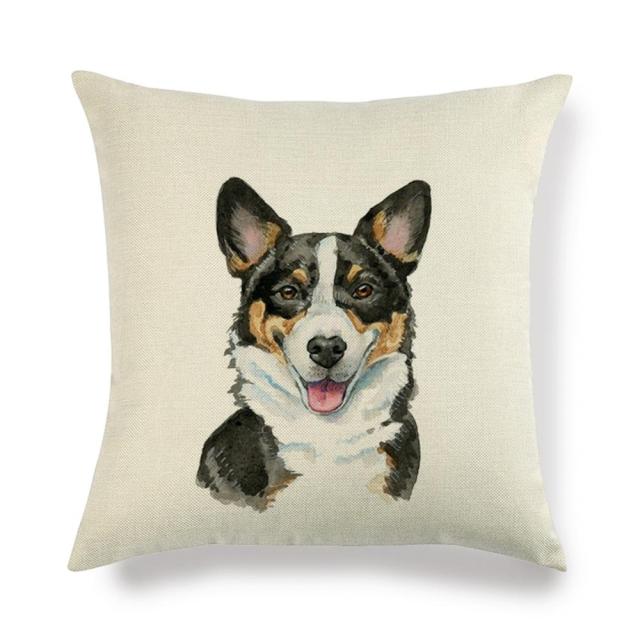 45*45 cm Cute Pet Dog Corgi Pattern Cotton Linen Pillow Case Cushion Cover