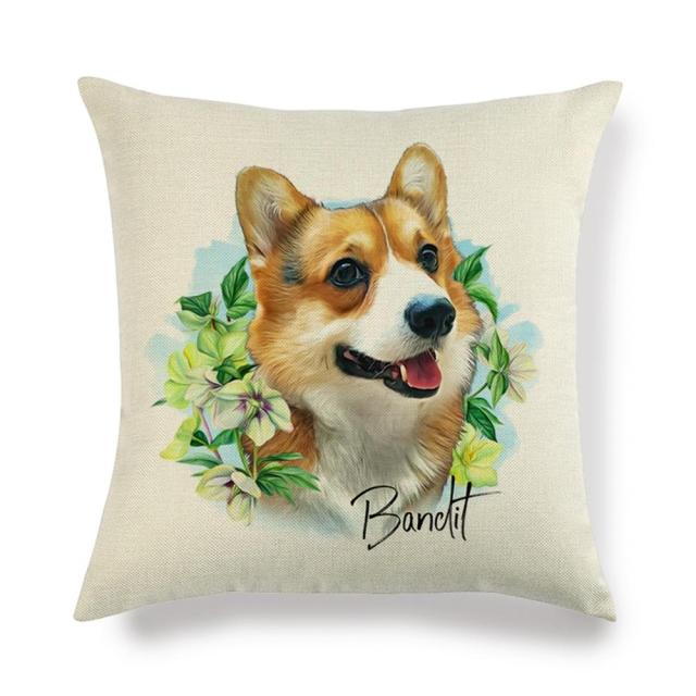 45*45 cm Cute Pet Dog Corgi Pattern Cotton Linen Pillow Case Cushion Cover