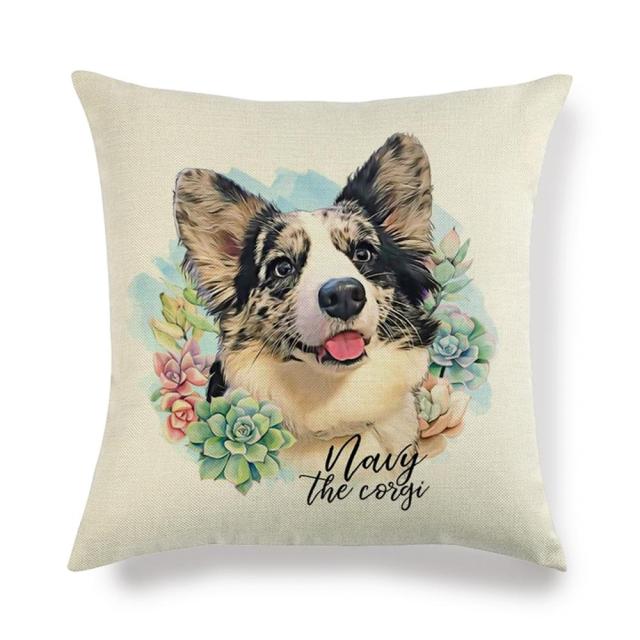 45*45 cm Cute Pet Dog Corgi Pattern Cotton Linen Pillow Case Cushion Cover
