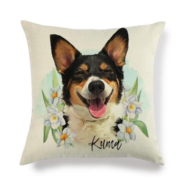 45*45 cm Cute Pet Dog Corgi Pattern Cotton Linen Pillow Case Cushion Cover