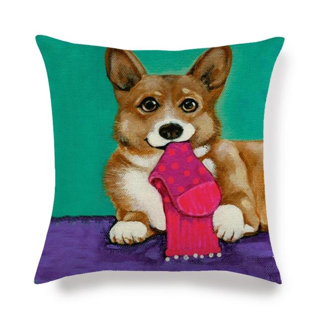 45*45 cm Cute Pet Dog Corgi Pattern Cotton Linen Pillow Case Cushion Cover