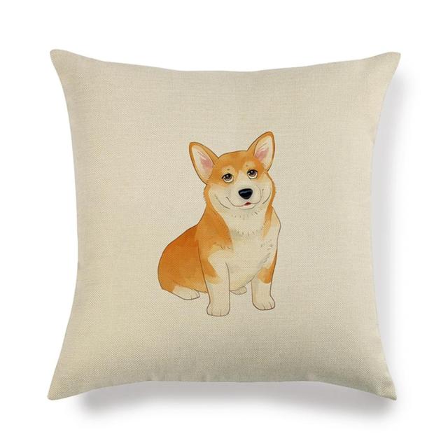 45*45 cm Cute Pet Dog Corgi Pattern Cotton Linen Pillow Case Cushion Cover