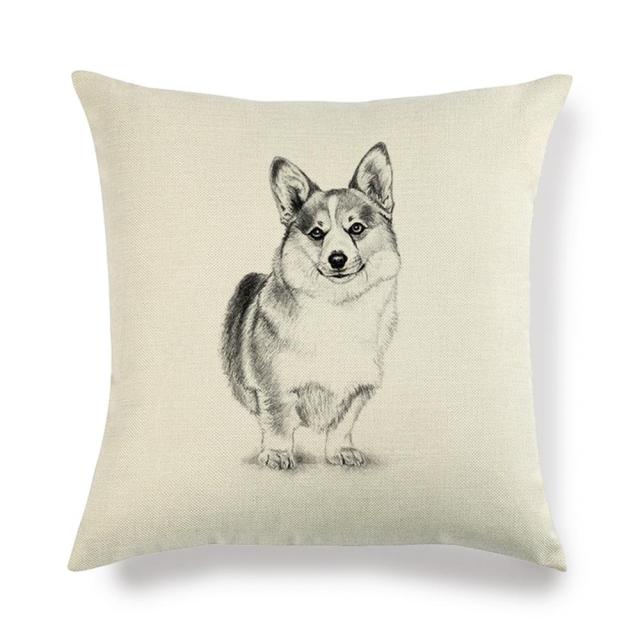 45*45 cm Cute Pet Dog Corgi Pattern Cotton Linen Pillow Case Cushion Cover