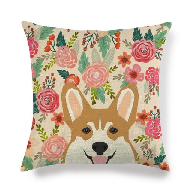 45*45 cm Cute Pet Dog Corgi Pattern Cotton Linen Pillow Case Cushion Cover